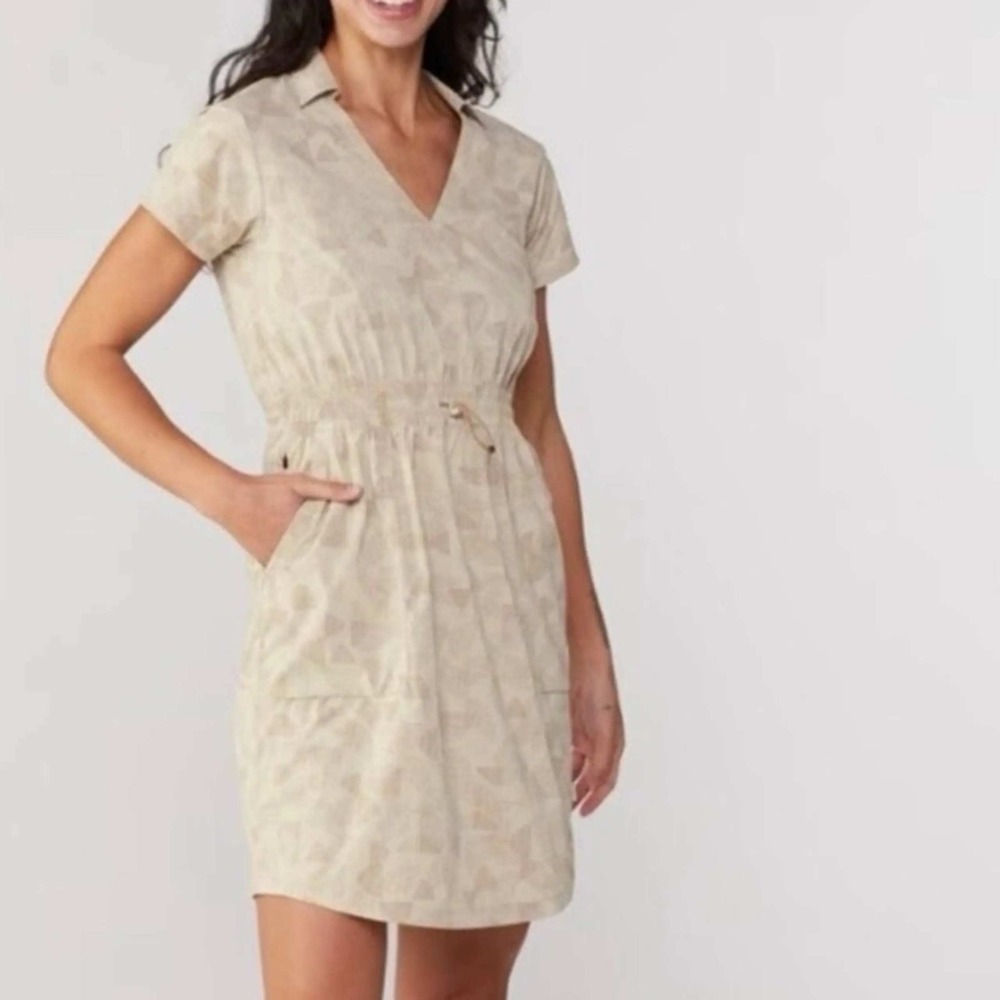REI Co-op A-Line Dress Womens 2XL Tan Geometric Short Sleeve Utility Pockets